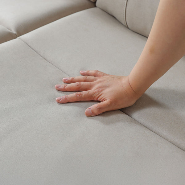 張地にはレザーテックス生地を使用。夏は通気性が良く、冬はひんやりしにくく年中快適に過ごせます。 #LT03 チャコールブラック（レザーテックス アニリン） #右カウチ