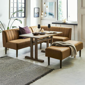 別売りのベンチを組み合わせて、統一感のあるリビングダイニング空間に。 #LT01 キャメル（レザーテックス アニリン） #左カウチ