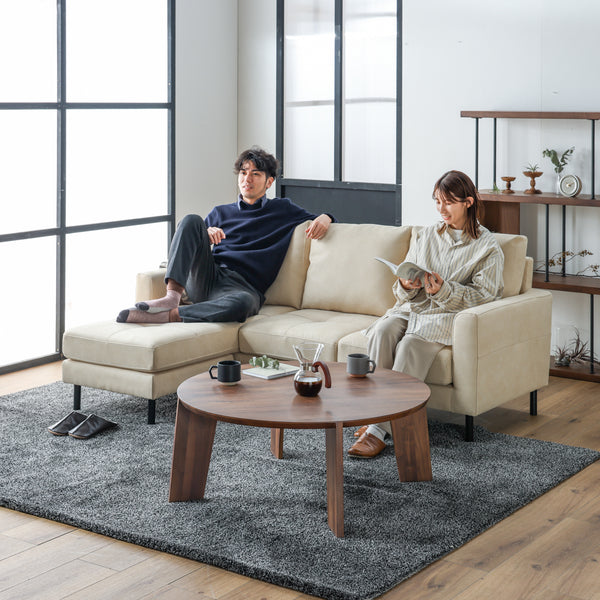 座クッションを自由に組み替え可能。カウチソファ（左右）/3人掛け＋スツールとしても使用できます。 #SLT11 アーモンドブラウン（スーパーレザーテックス）