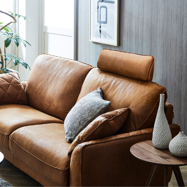 ソファ＋ヘッドレスト（LT01キャメル） #LT03 チャコールブラック（レザーテックス アニリン）