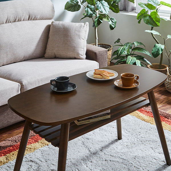 レシピ リビングテーブル 幅90cm 折り畳み式 棚付 高さ35cm #ナチュラル #ロータイプ