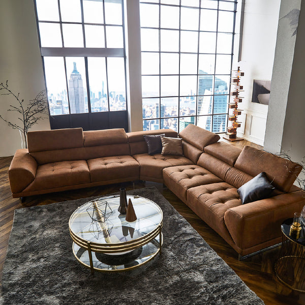 優雅で重厚感のある大型コーナーソファ。存在感のあるシルエットがお部屋をぐっと上質な空間に。 #SLT13 オーカーブラウン（スーパーレザーテックス）