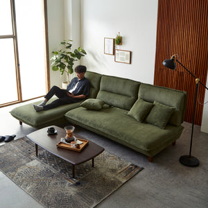 コンバ 1.5人掛けソファ 背もたれ可動 クッション付 #グリーン