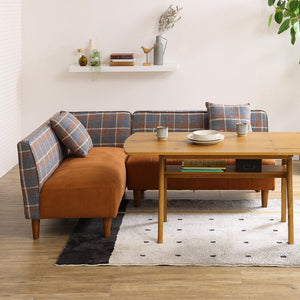 ラモーン コーナーソファ #背：チェック×座：キャメル #右コーナー