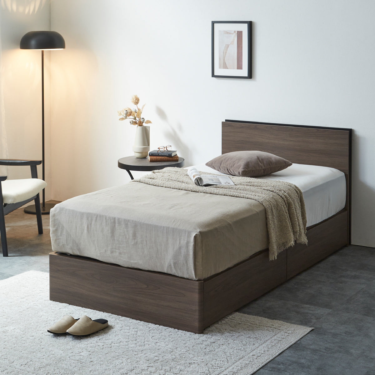 クレノ ベッドフレーム 2口コンセント 引出し 収納