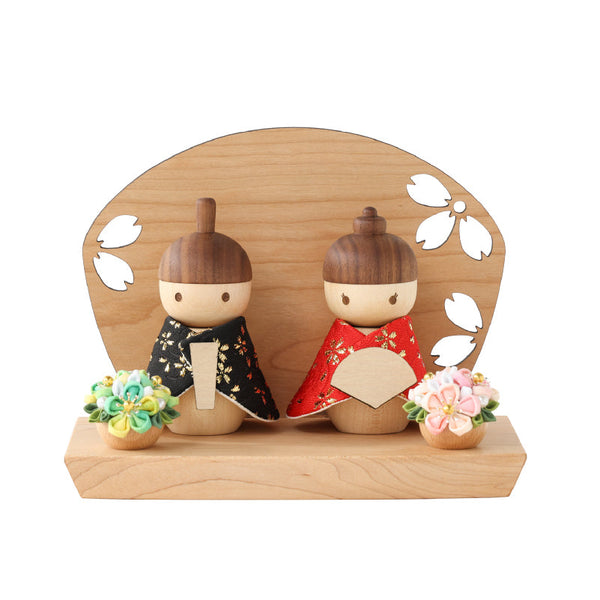 木製ひな人形 菊に桜 ステージ 桜橘 #黒･赤