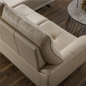 背面は取り外しができるKD仕様で、搬入や移動もスムーズに対応可能です。 #FLT13 シアーベージュ（ファインレザーテックス） #左カウチ