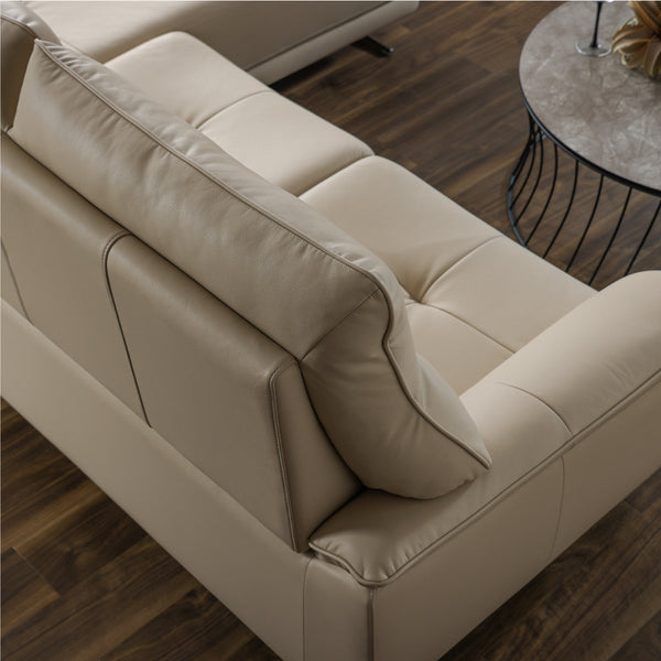 背面は取り外しができるKD仕様で、搬入や移動もスムーズに対応可能です。 #FLT13 シアーベージュ（ファインレザーテックス） #左カウチ