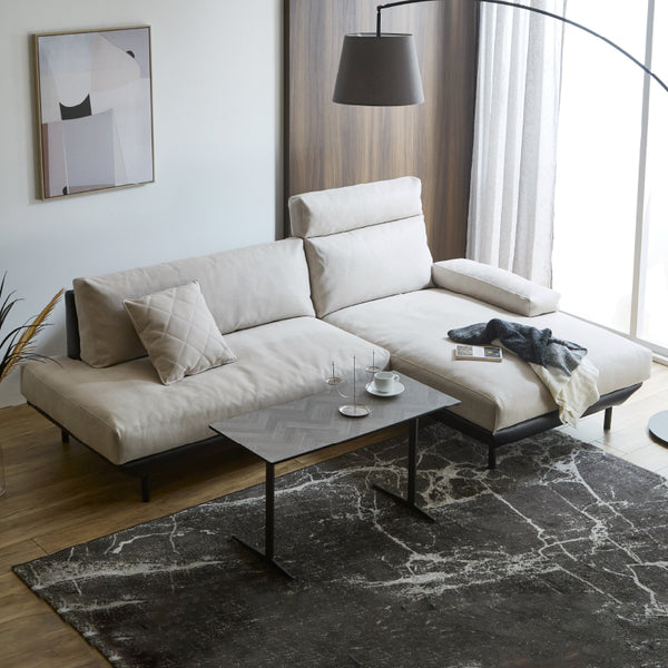 コスターナ　カウチソファ #PLT111 プラチナグレー×ET82 ロイヤルブラック（プライムレザーテックス） #右カウチ