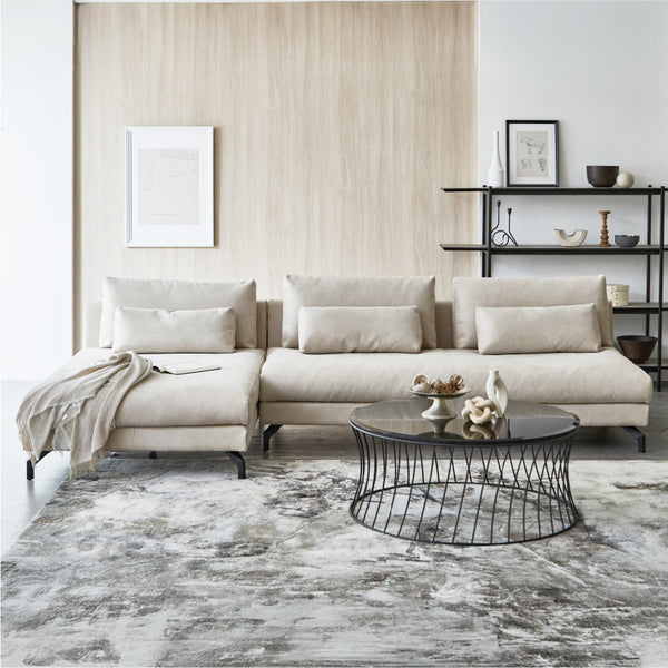 ３人掛けソファ＋シェーズの組み合わせ #PLT111 プラチナグレー（プライムレザーテックス）