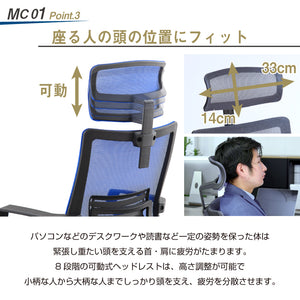 MC01 オフィスチェア ハイバック ヘッドレスト付 ランバーサポート付 #ブラック