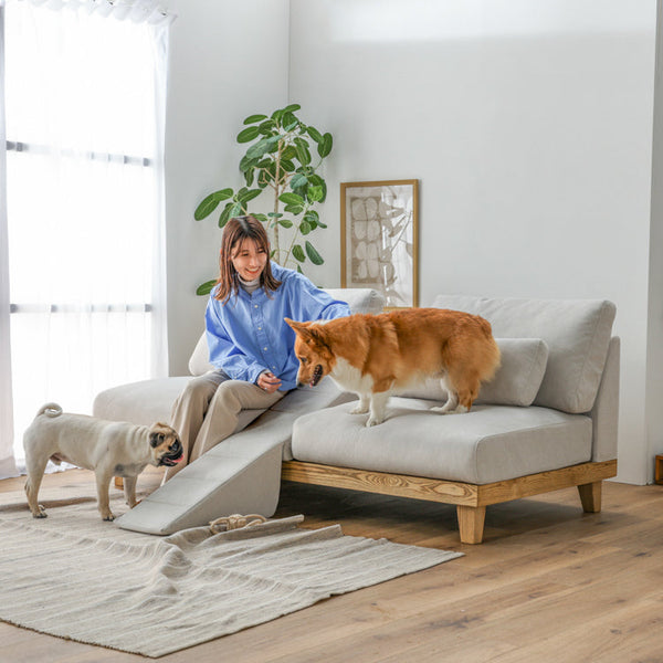 フラッフィル 3人掛けソファ 幅184cm スロープ付 ペット対応 カバーリング #ストーンホワイト