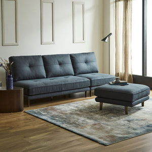 ３人掛けソファとオットマンなど何パターンにも組み換えができる点も、このソファの大きな特徴です。 #PLT101 ブルースター（プライムレザーテックス）