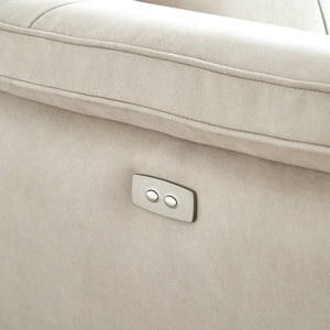 リクライニング操作はボタン1つで可能です。ボタンは楽に手が届く、肘側外面についています。 #ブルースター（プライムレザーテックス）