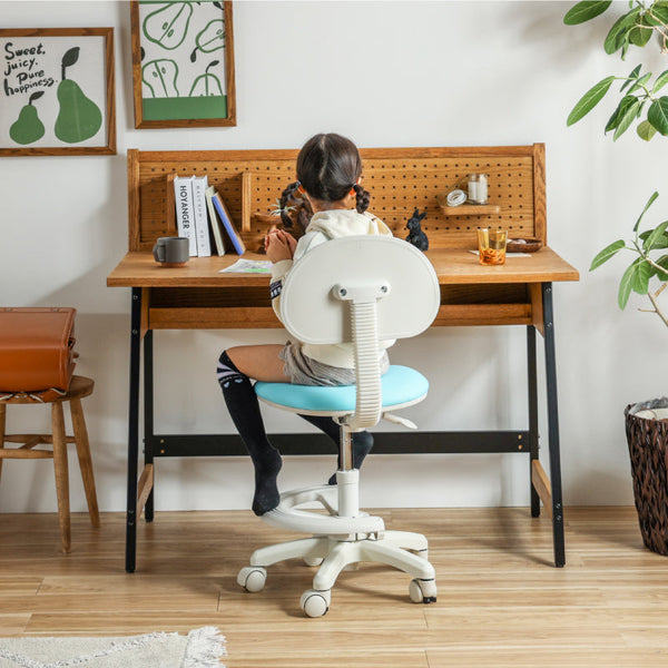 ミオル④ 学習チェア 座面高さ調整 背もたれ調整可能 #ファブリック ピンク #キャスターロックあり