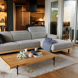 バレンナ　左スモールカウチソファ　幅241cm #A41 カスタード（ファブリックAランク） #木部ナチュラル