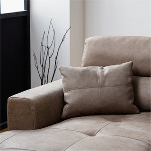 包み込まれるような座り心地と上品な質感が魅力的。付属のハンドクッションがリラックスタイムをサポート。 #PLT112 ヨーロピアングレー（プライムレザーテックス） #左カウチ