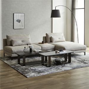 1.5人掛けソファ＋オットマン＋シェーズ　PLT111プラチナグレー #PLT101 ブルースター（プライムレザーテックス）