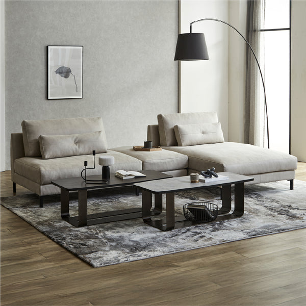 1.5人掛けソファ＋オットマン＋シェーズ　PLT111プラチナグレー #PLT101 ブルースター（プライムレザーテックス）