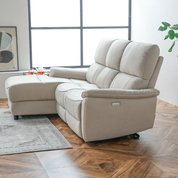 ジャグ　右電動カウチソファ　幅195cm #LT03 チャコールブラック（レザーテックス アニリン） #右カウチ