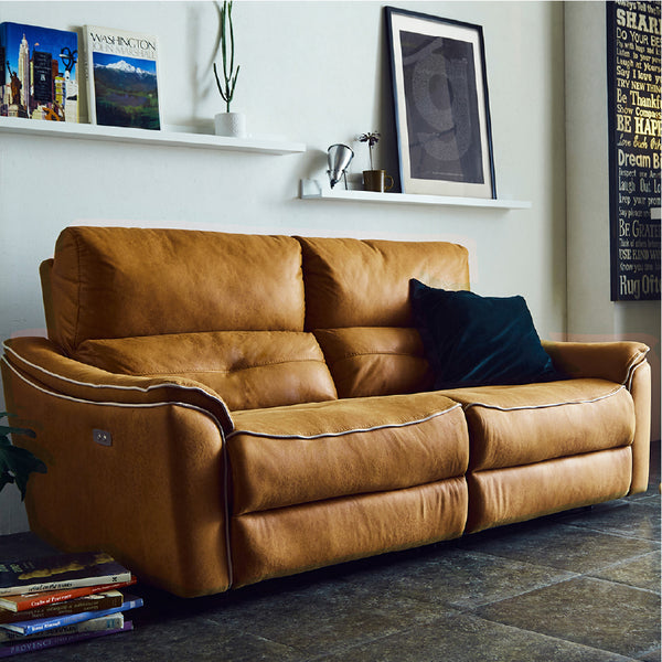 バッジオ　3人掛け2シーター電動ソファ幅190cm #PLT111 プラチナグレー（プライムレザーテックス）