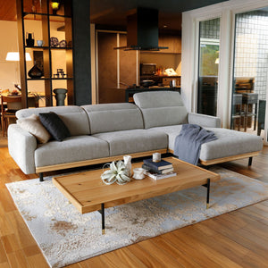 【別注】バレンナ　左カウチソファ　幅284cm #A41 カスタード（ファブリックAランク） #木部ブラウン