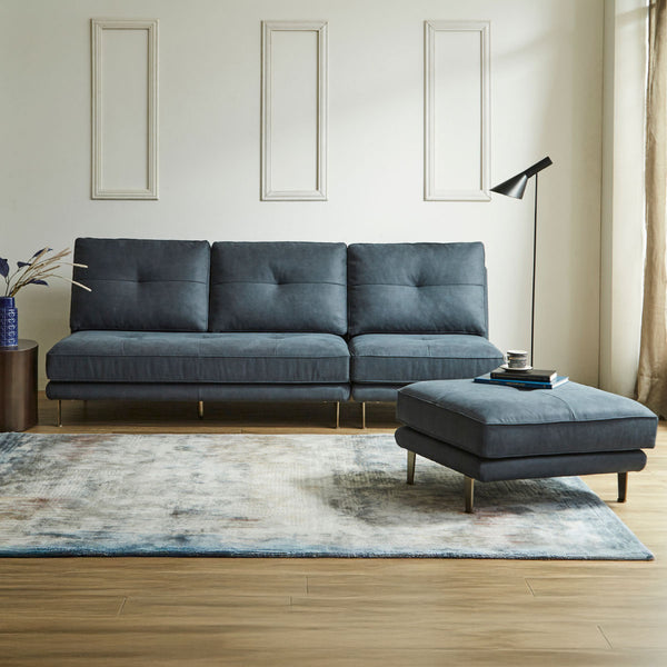 マリエッタ　カウチソファ　幅219cm #PLT101 ブルースター（プライムレザーテックス）