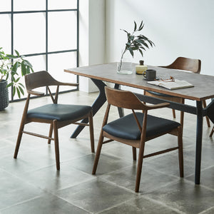 ロジャー ダイニングチェア ちょい肘 #ブラック色×合皮ブラック