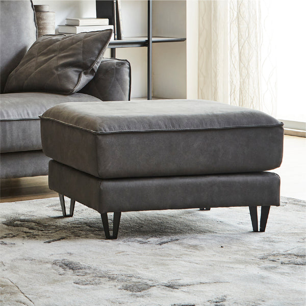 オットマン / PLT112ヨーロピアングレー ブラック脚 #LT01 キャメル（レザーテックス アニリン） #木脚