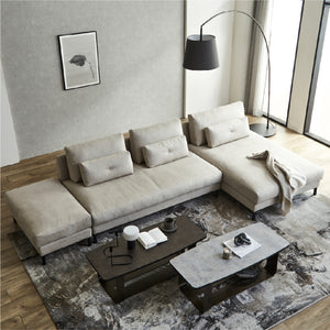 オットマン＋２人掛けソファ＋シェーズ　PLT111プラチナグレー #PLT101 ブルースター（プライムレザーテックス）