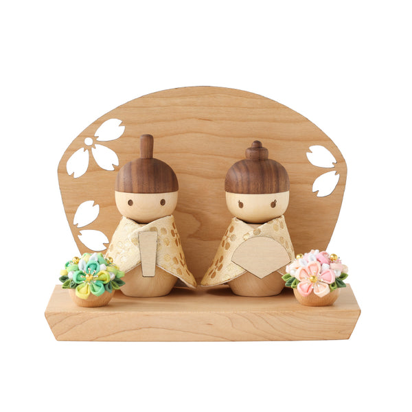 木製ひな人形 菊に桜 ステージ 桜橘
