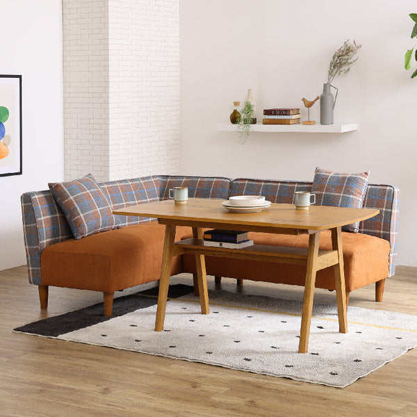 ラモーン コーナーソファ #背：チェック×座：キャメル #右コーナー