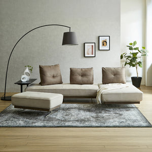 180サイズ×2／背クッション×3／オットマン #PLT111 プラチナグレー×PLT112 ヨーロピアングレー（プライムレザーテックス）