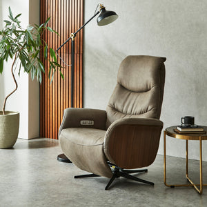 背もたれとフットレストがそれぞれ独立してリクライニングできる電動パーソナルチェア #PLT112 ヨーロピアングレー（プライムレザーテックス）