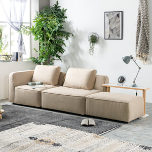 ※こちらの画像は、左からコーナー＋1人掛け＋オットマンを組み合わせています。カラーはサンドベージュです。 #サンドベージュ #ブークレ生地