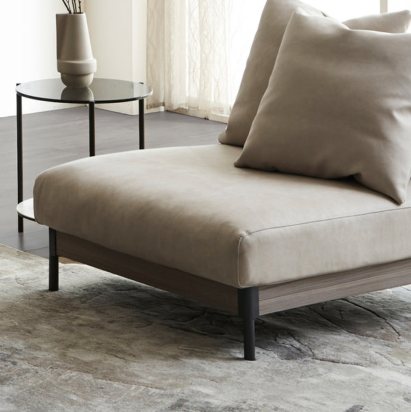 木目調のメラミンがアクセントの、洗練されたデザイン。 #PLT102 インディーブルー（プライムレザーテックス）