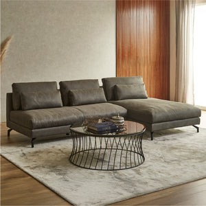 ２人掛けソファ＋シェーズ　PLT112ヨーロピアングレー #PLT111 プラチナグレー（プライムレザーテックス）