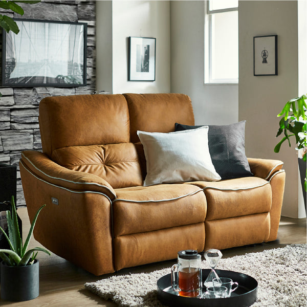 バッジオ　2人掛け電動ソファ幅142cm #LT01 キャメル（レザーテックス アニリン）