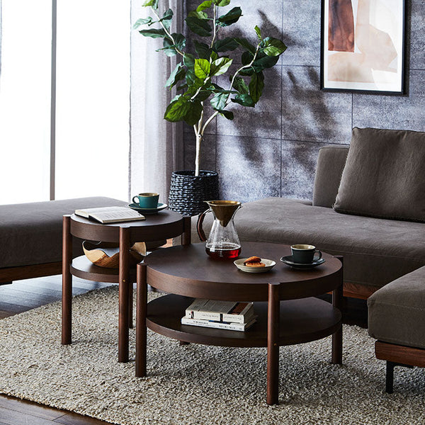 シリンダ センターテーブル 幅76cm 棚付 #ウォールナット