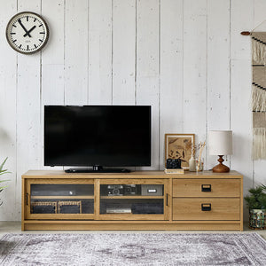 ガラスの引き戸と引き出し2杯付きで、収納力抜群です。 #ナチュラル