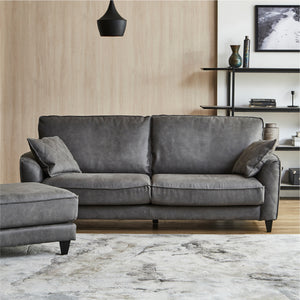 ３人掛け / PLT112ヨーロピアングレー ブラック脚 #LT01 キャメル（レザーテックス アニリン） #木脚