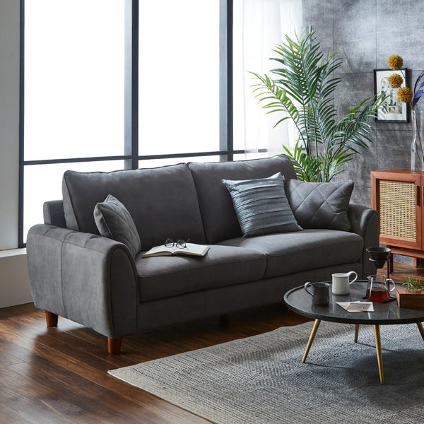 ステッチデザインが印象的なイタリアンデザインソファ。※クッション2個付き。 #LT01 キャメル（レザーテックス アニリン）