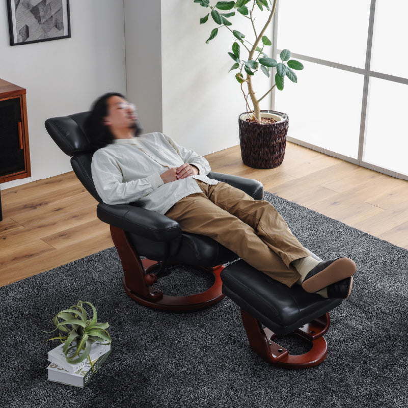 アニータ リクライニングチェア 本革 リクライニング130度 回転式 収納付