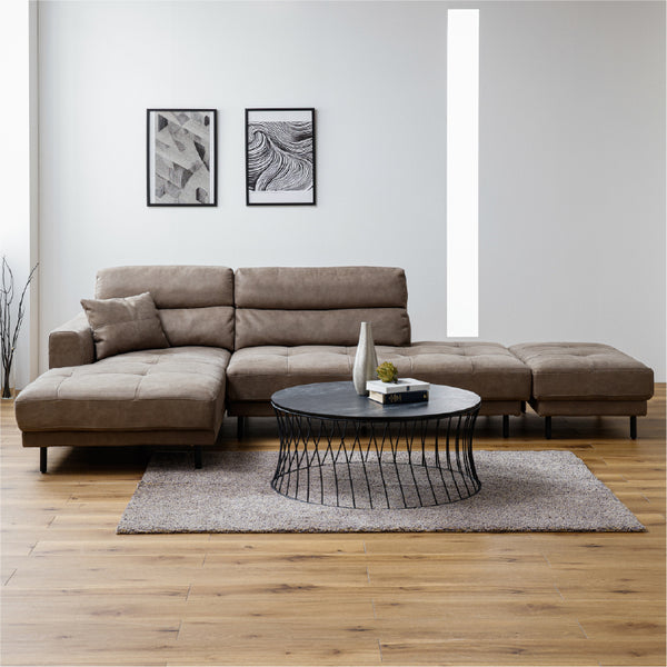 右カウチ＋オットマン / PLT112ヨーロピアングレー #PLT112 ヨーロピアングレー（プライムレザーテックス） #左カウチ