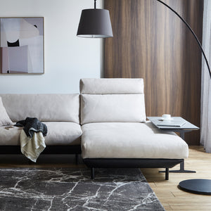 コスターナ　カウチソファ　幅239cm #PLT111 プラチナグレー×ET82 ロイヤルブラック（プライムレザーテックス） #右カウチ