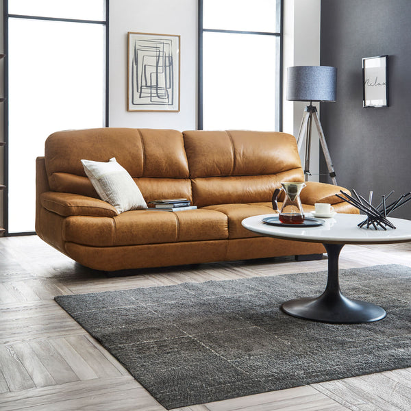 メーダ　3人掛けソファ　幅210cm #LT01 キャメル（レザーテックス アニリン）