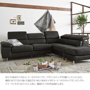 ロブスト 左カウチソファ 幅274cm #PLT111 プラチナグレー #プライム レザーテックス