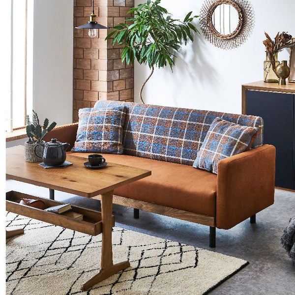 ラモーン 2.5人掛けソファ 幅170㎝ #背：チェック×座：キャメル