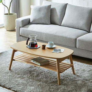 レシピ リビングテーブル 幅90cm 折り畳み式 棚付 高さ35cm #ナチュラル #ロータイプ