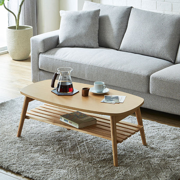 レシピ リビングテーブル 幅90cm 折り畳み式 棚付 高さ35cm #ナチュラル #ロータイプ